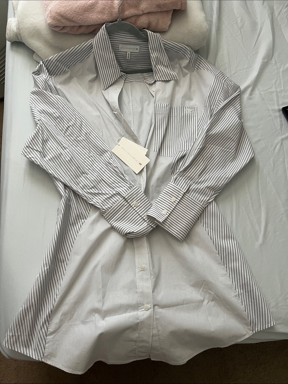 H&M White Shirt Dress with Gray Pinstripes